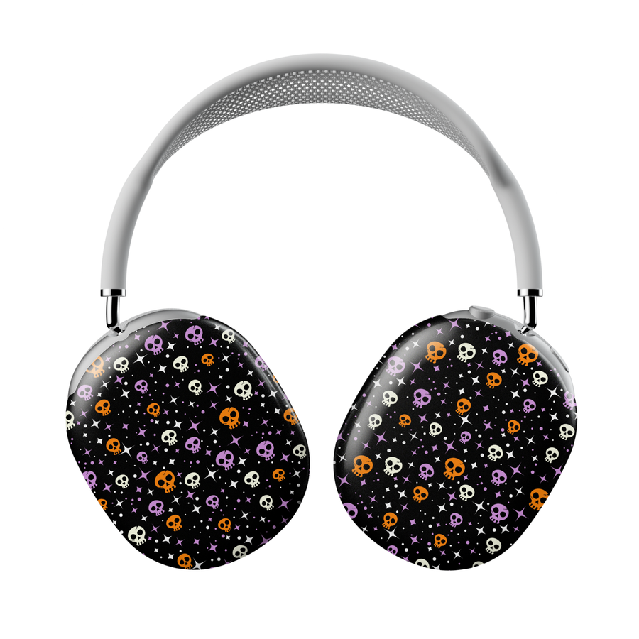Halloween Skull AirPods Max Cover – Black Protective Skin with Orange, Purple, White Skulls and Stars for Apple AirPods Max