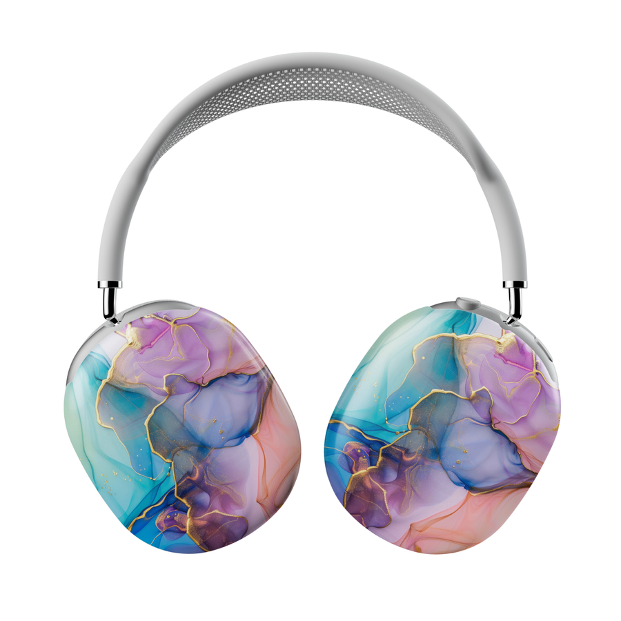 Abstract pastel marble AirPods Max cover with fluid color design and gold vein accents