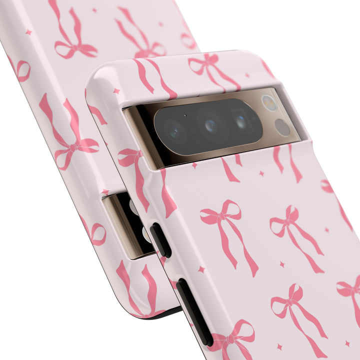 Protective cases for Google Pixel, including Pixel 7 Pro, Pixel 8 Pro, Pixel 9 Pro, Pixel 6 Pro, Pixel 8a, Pixel 7a, Pixel 6a, Pixel 9 Pro XL, Pixel 5, and Pixel 4 XL. Coquette Pixel Case