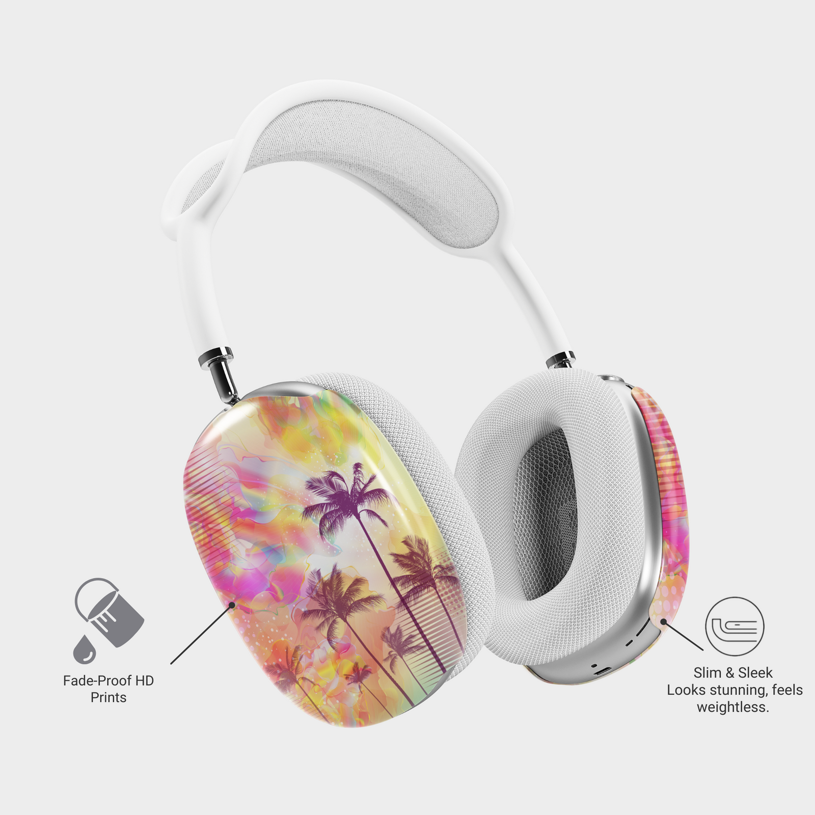 Tropical palm tree AirPods Max cover with colorful sunset and beach vibes – glossy protective headphone case skin for Apple AirPods Max