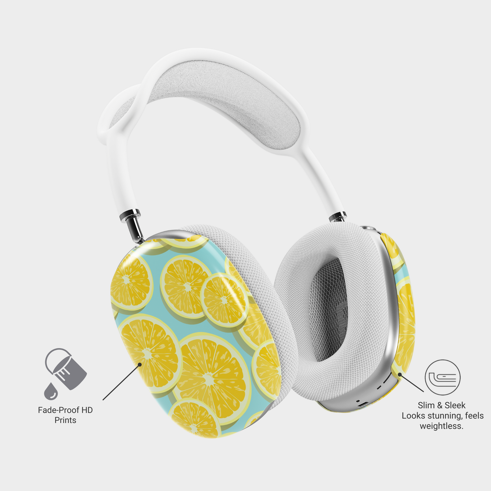 AirPods Max case cover with bright lemon slice pattern on blue background – summer fruit headphone skin for Apple AirPods Max