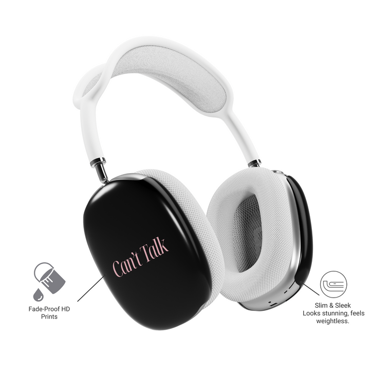 Can't Talk Vibin' AirPods Max Wrap – Glossy Black Pink Quote Headphone Skin – Cute Aesthetic AirPods Max Cover for Girls