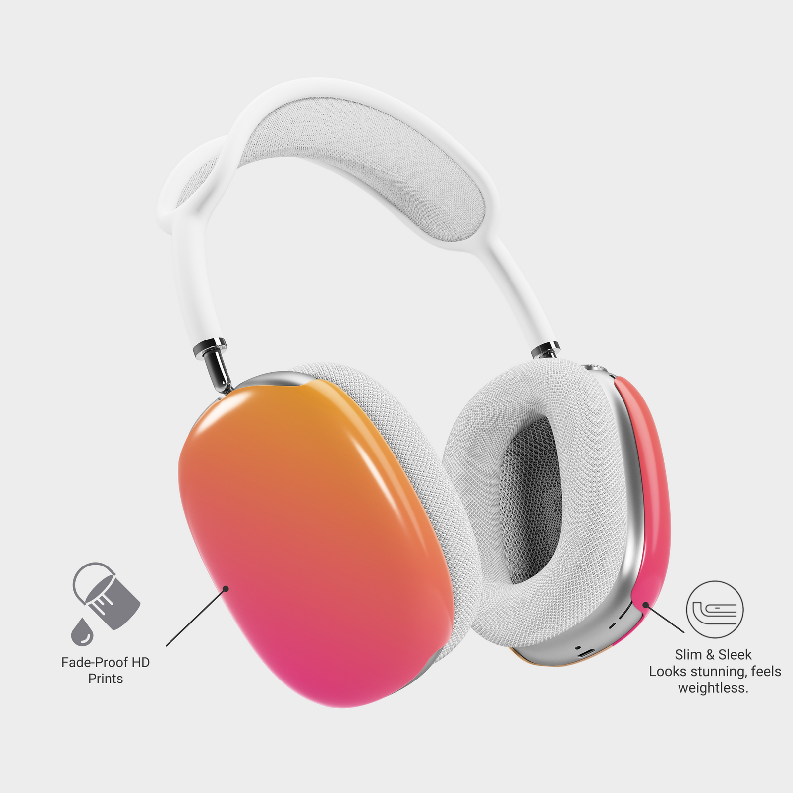 Gradient orange to pink sunset ombre protective cover for Apple AirPods Max headphones – custom colorful skin accessory