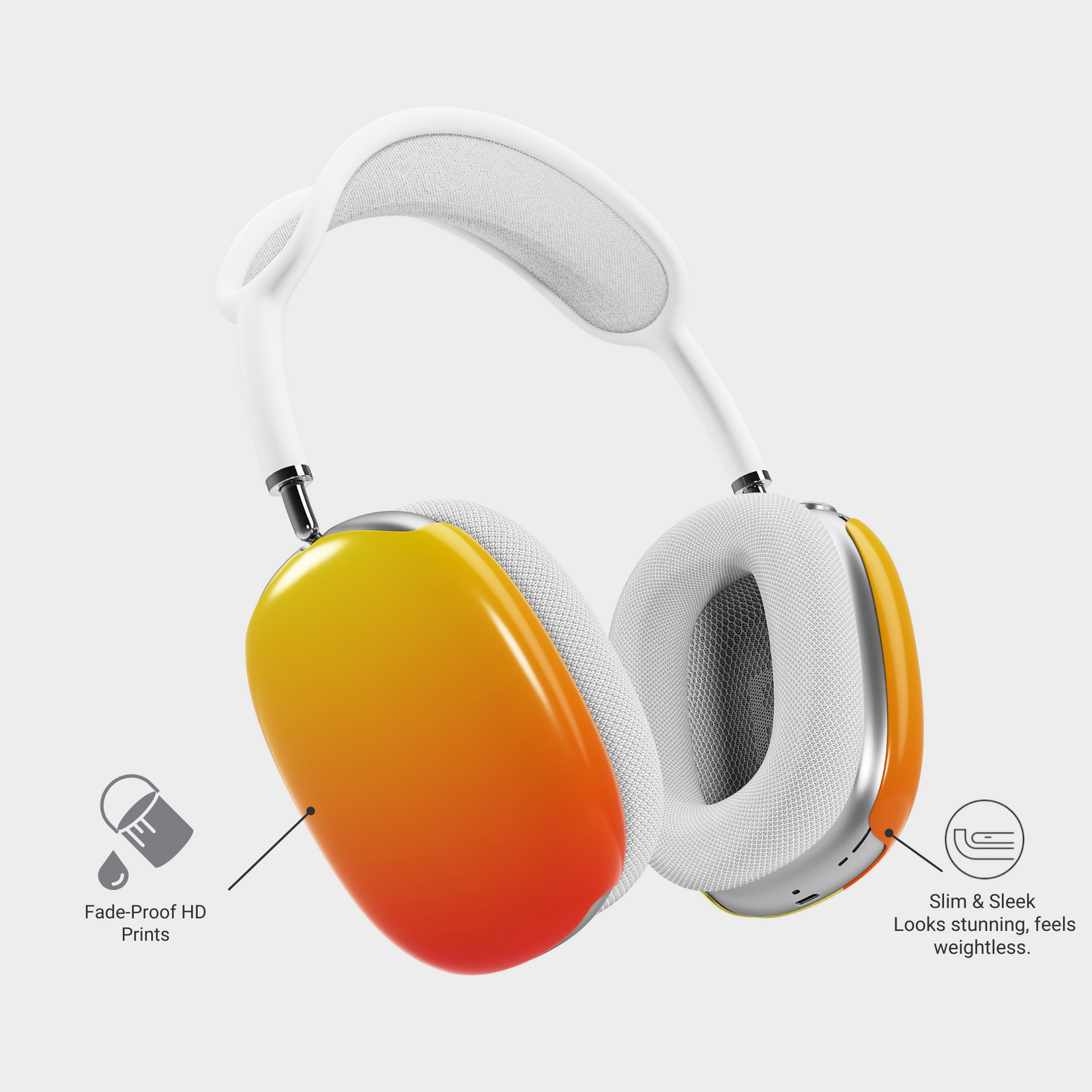 Orange and yellow gradient AirPods Max cover case with glossy protective finish for Apple AirPods Max