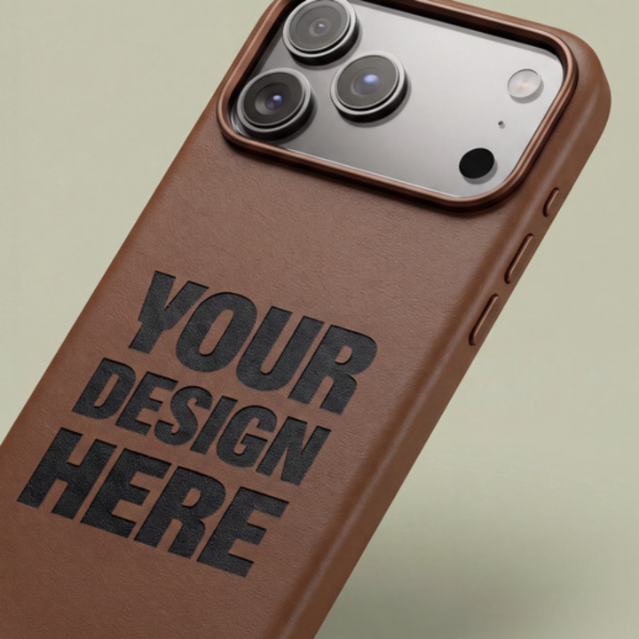 personalized vegan leather phone case featuring custom laser engraving, premium metal camera frame, matching metal buttons, and slim luxury design for iPhone and Samsung Galaxy.