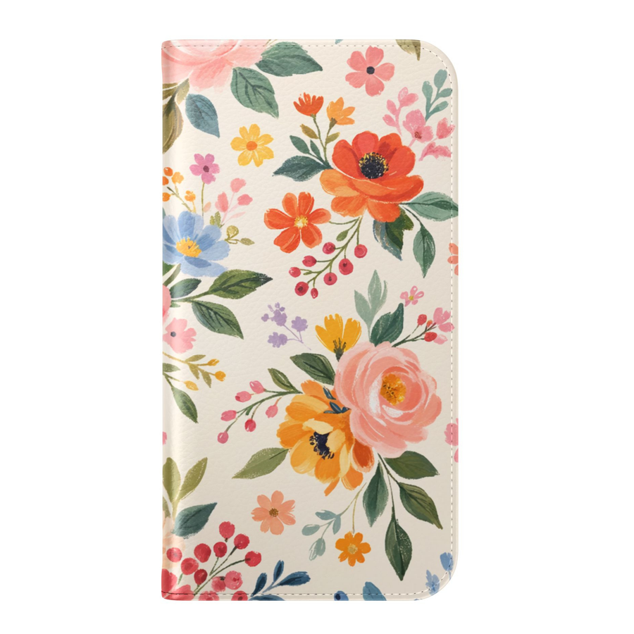 Colorful floral folio phone case wallet cover with card holder and foldable leather design for women compatible with iPhone 17 Pro Max and Samsung Galaxy S26 Ultra.
