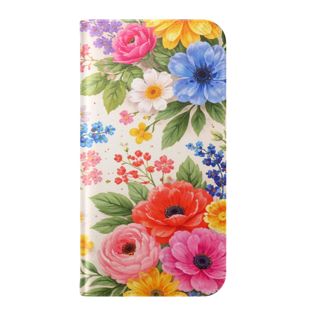 Colorful floral folio phone case wallet cover with card holder and foldable leather design for women compatible with iPhone 17 Pro Max and Samsung Galaxy S26 Ultra.