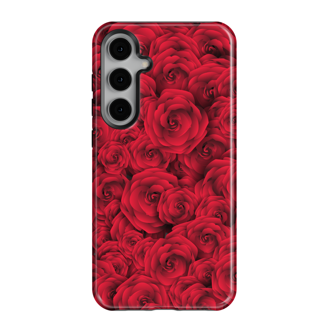 Romantic red rose Samsung Galaxy case with full floral pattern – bold and feminine flower protective phone cover for women