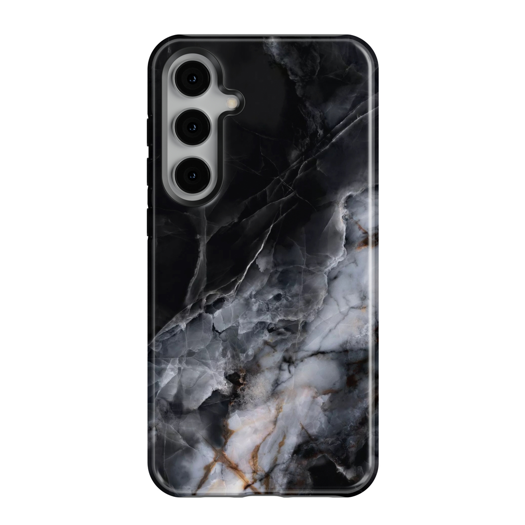 Black Marble Samsung Galaxy S24 Ultra Case for Women - Glossy Luxury Crystal Stone Cover - Galaxy S24 Plus / S23 FE Protective Case