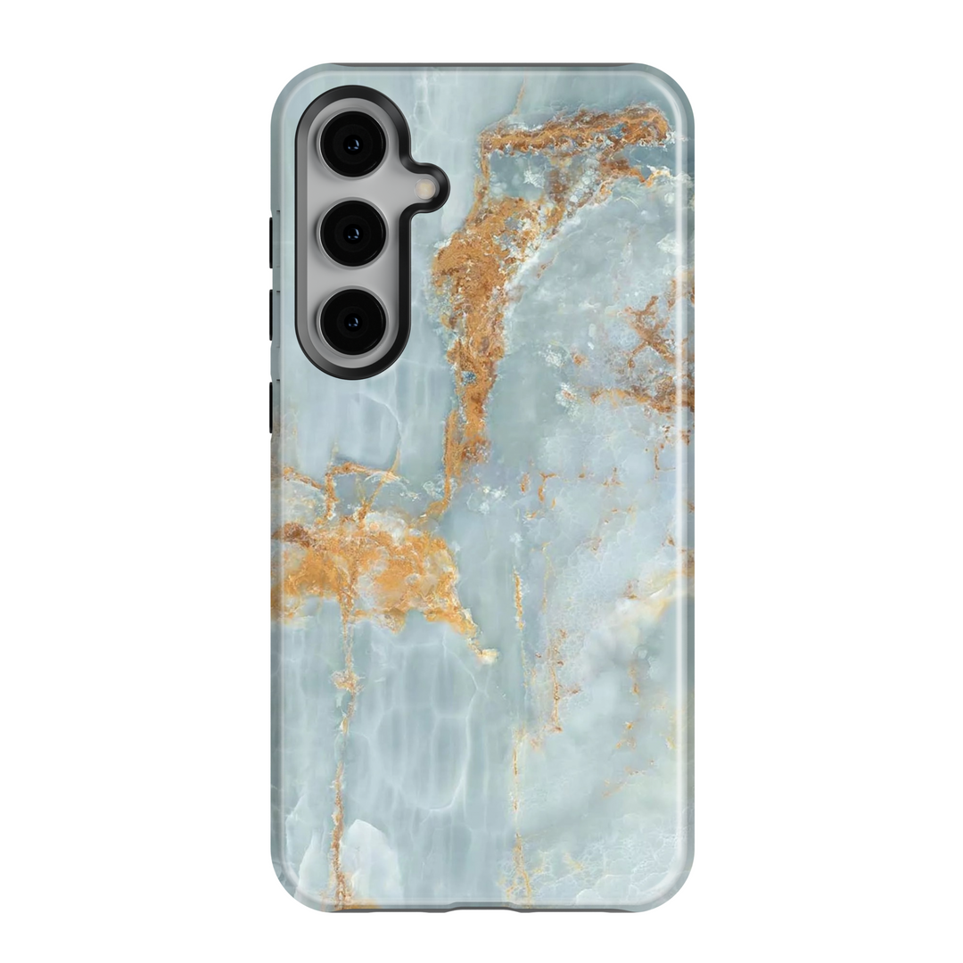 Elegant marble Samsung Galaxy case in teal, aqua, and gold – crystal-inspired feminine design for women, protective glossy cover