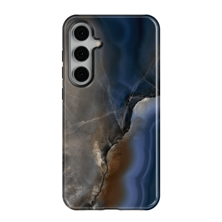 Elegant Samsung Galaxy case with blue marble swirl design – moody and artistic stone-inspired protective phone cover for women