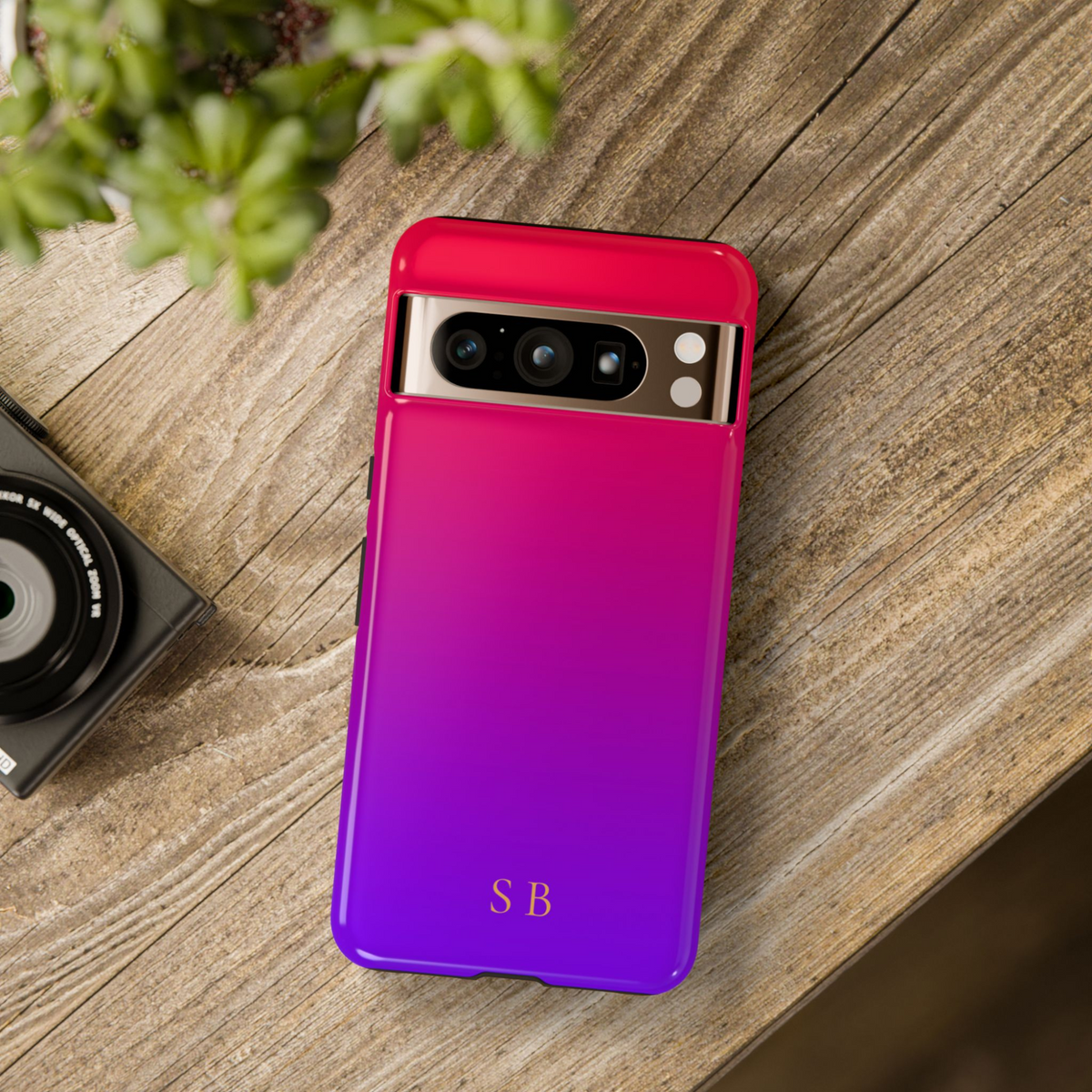 red purple gradient phone case, personalized Google Pixel 9 Pro XL case, custom initials tough Pixel case, ombre phone case Pixel 8 Pro, name monogram phone cover, violet red gradient Pixel case, protective stylish Google case, personalized gift for Pixel users