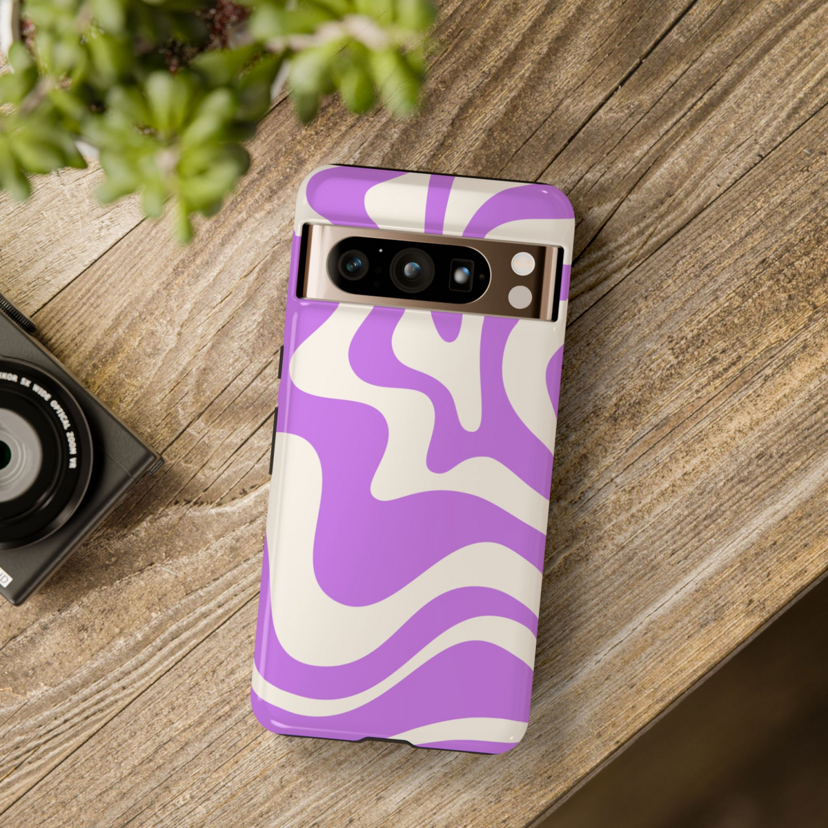 Cream and lilac wavy abstract pattern on Google Pixel phone case – tough protective case for Pixel 8, 8 Pro, Pixel 9 Pro XL

