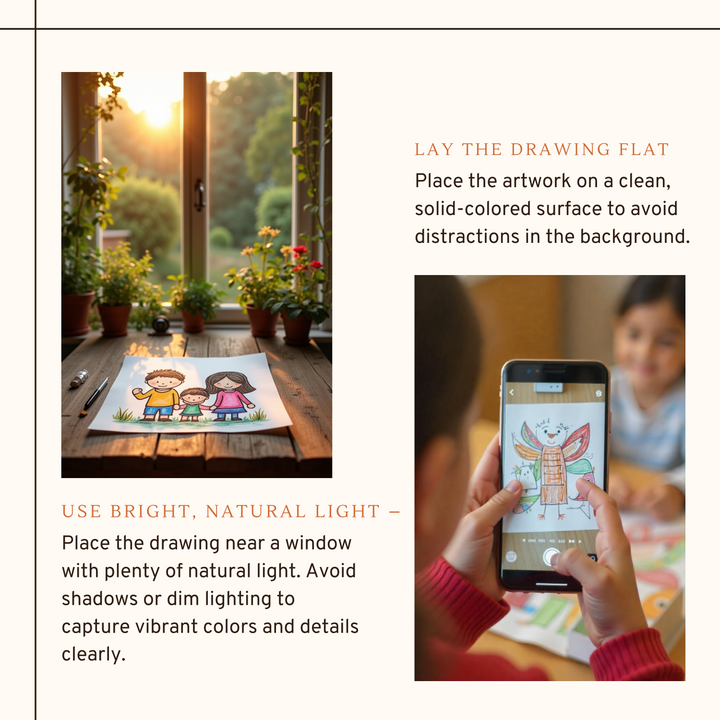 Custom phone case featuring your child's artwork. Preserve their creativity by turning their drawings into a high-quality, durable phone case. A unique and personal keepsake gift for parents and loved ones.

