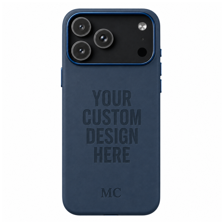 personalized vegan leather phone case featuring custom laser engraving, premium metal camera frame, matching metal buttons, and slim luxury design for iPhone and Samsung Galaxy.