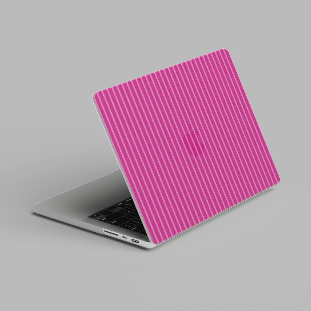 Pink vertical pinstripe pattern hard shell MacBook laptop case