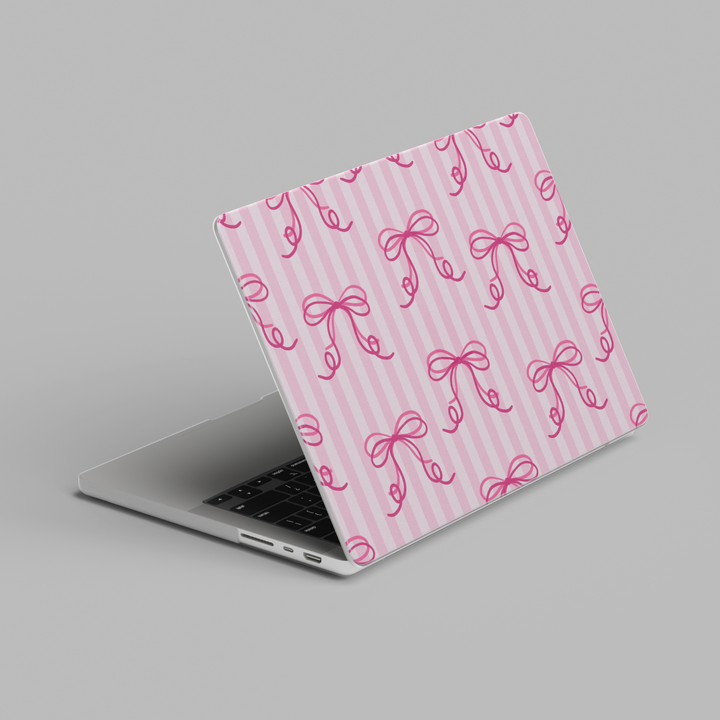 Pink bow pattern hard shell MacBook laptop case with coquette aesthetic