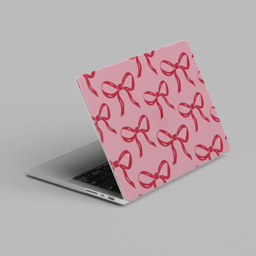 Pink bow pattern hard shell MacBook laptop case with coquette aesthetic
