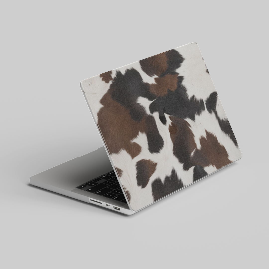 Western cow print MacBook case in brown, black, and white faux fur pattern – compatible with MacBook Air and Pro 13, 14, 15, 16 inch laptops