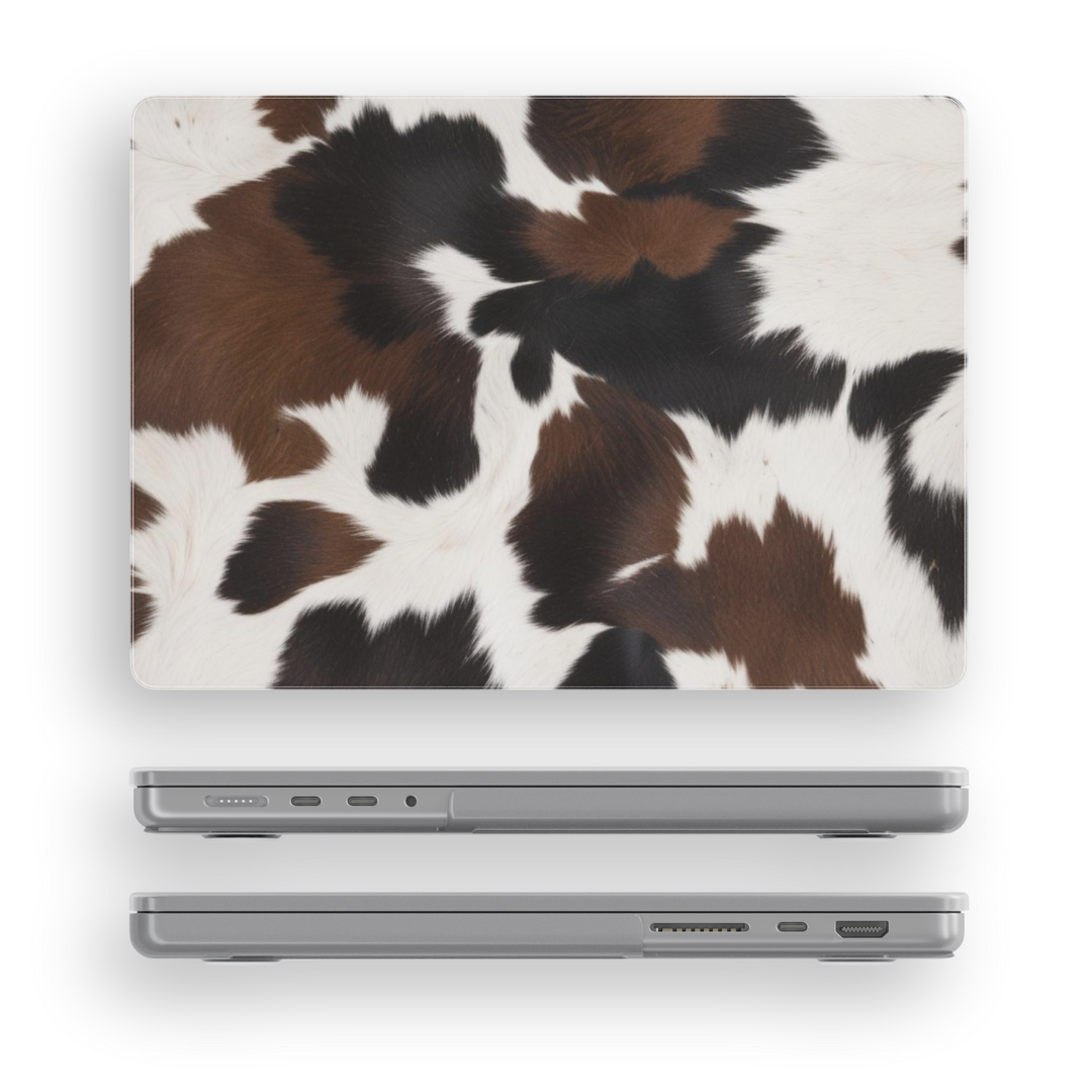 Western cow print MacBook case in brown, black, and white faux fur pattern – compatible with MacBook Air and Pro 13, 14, 15, 16 inch laptops