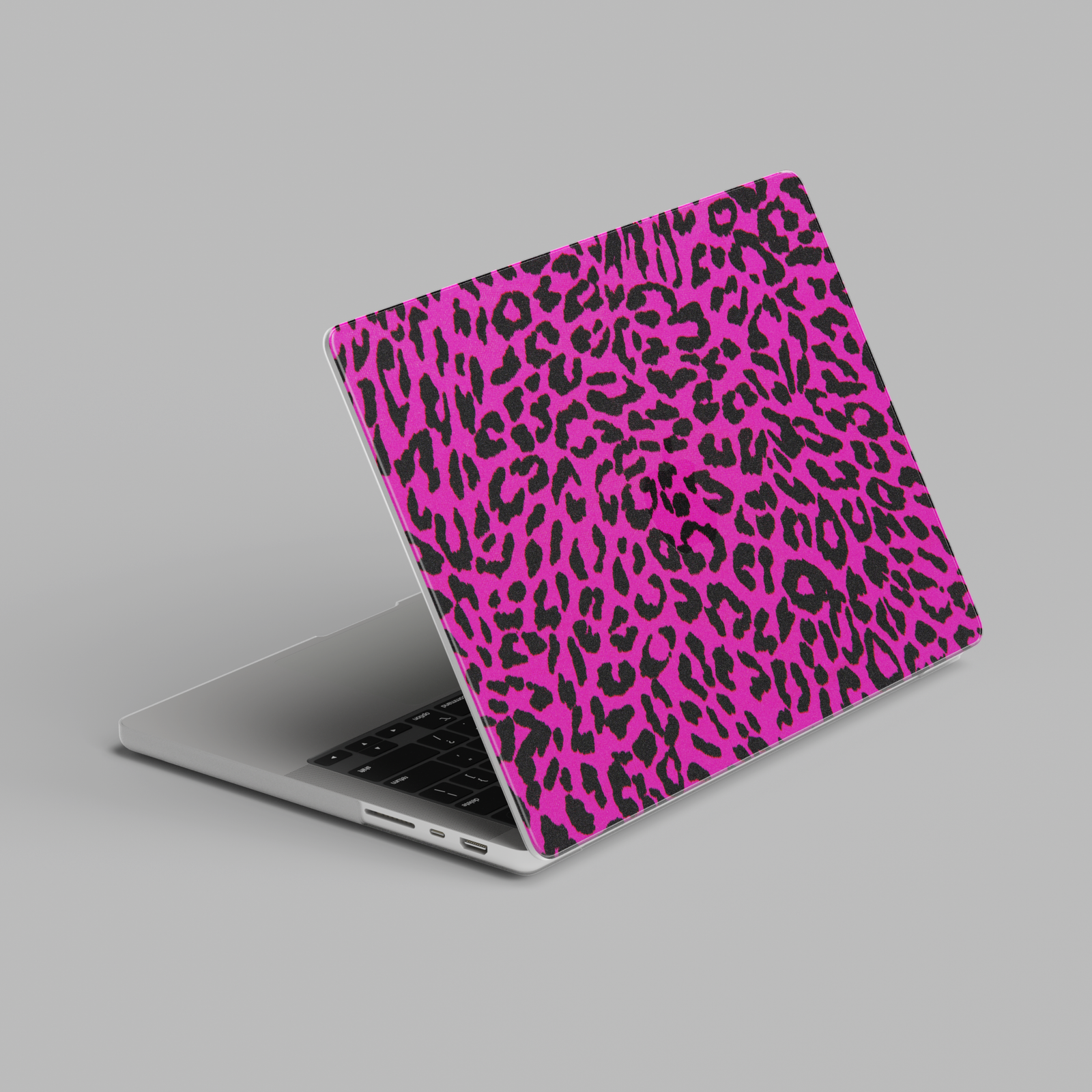 Hot pink leopard print hard shell MacBook laptop case