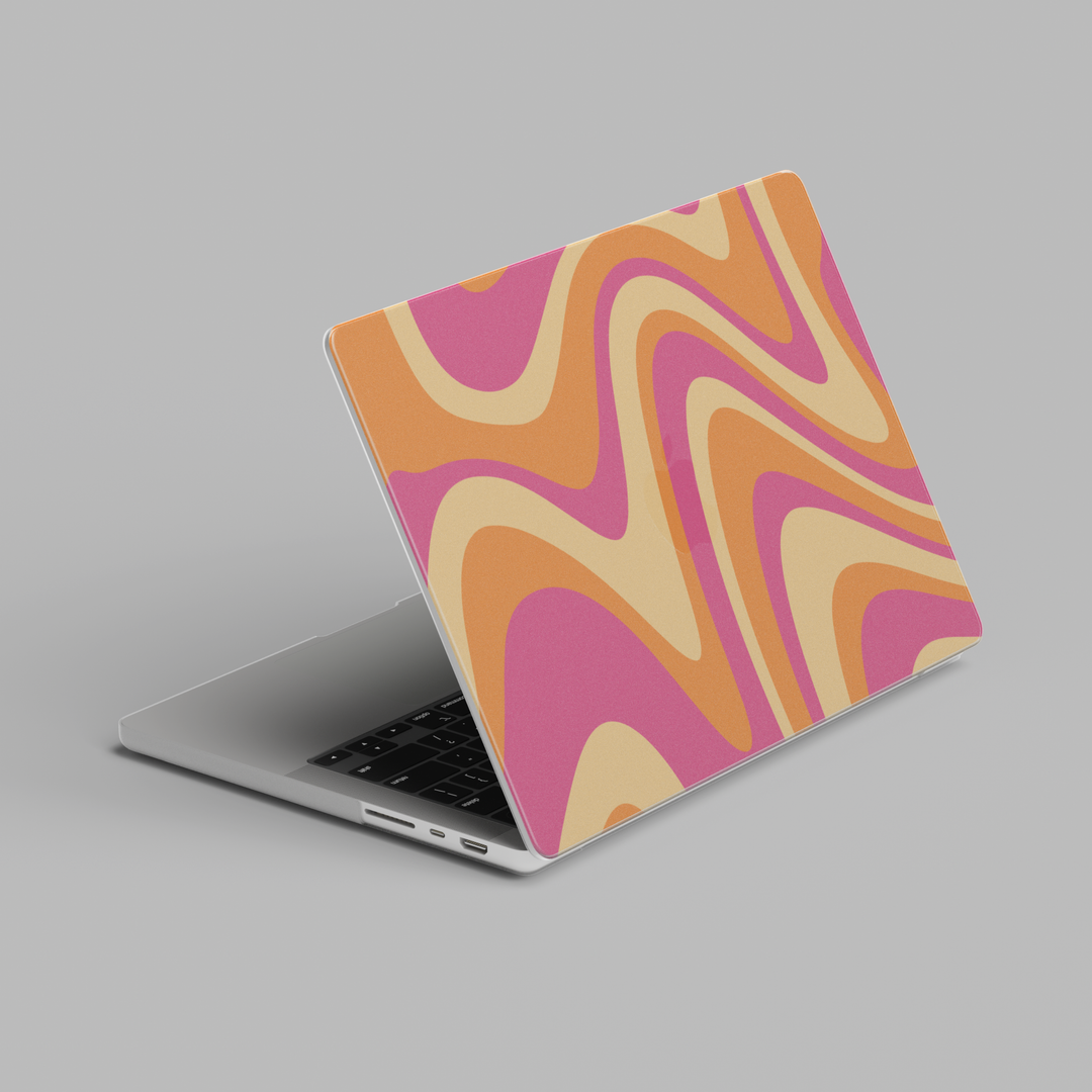 Pink and orange retro swirl abstract pattern hard shell MacBook laptop case