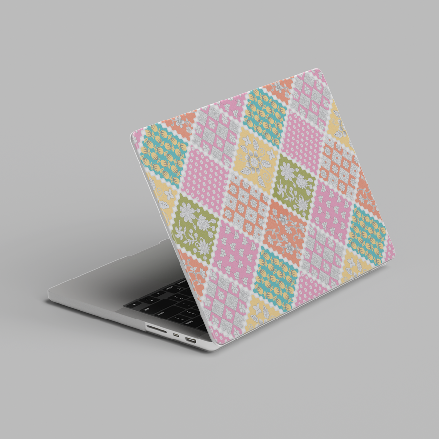 Pastel patchwork floral quilt pattern hard shell MacBook laptop case