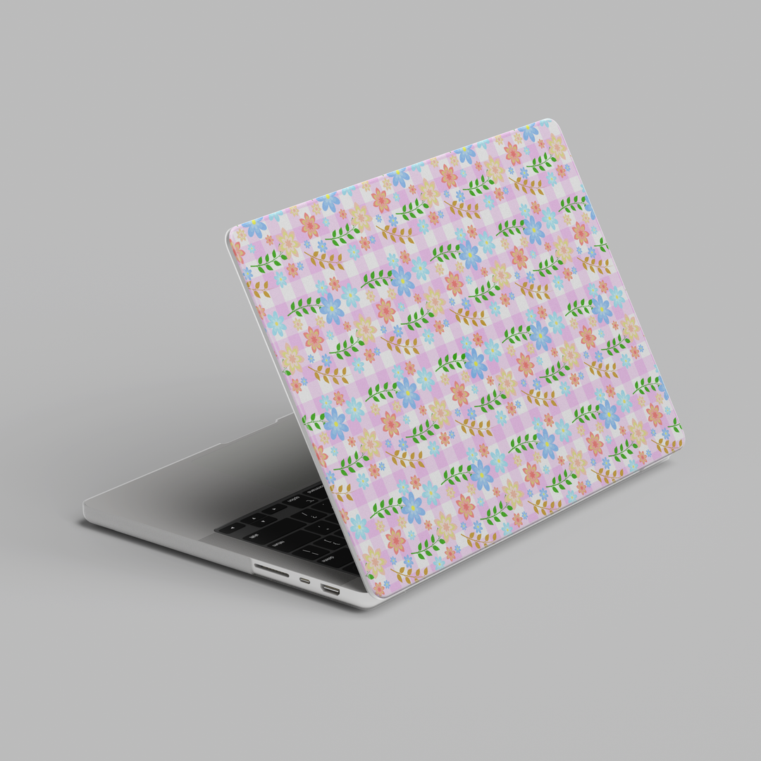 Pastel floral gingham pattern hard shell MacBook laptop case