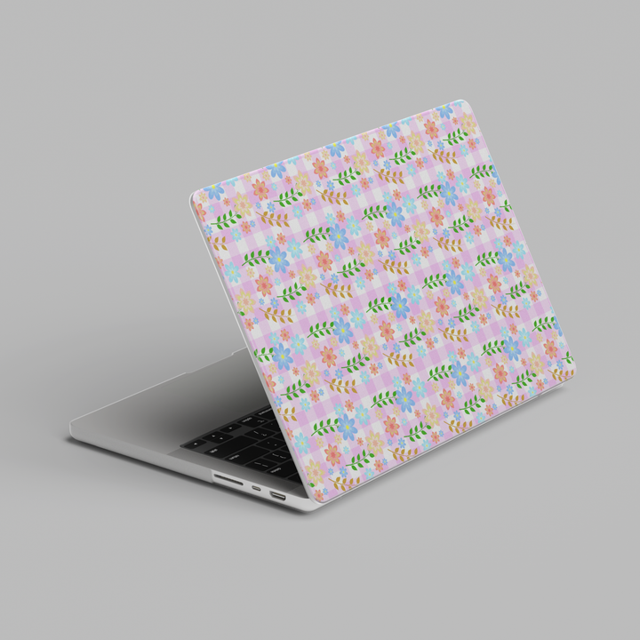 Pastel floral gingham pattern hard shell MacBook laptop case