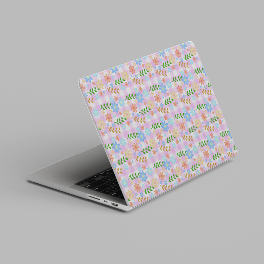 Pastel floral gingham pattern hard shell MacBook laptop case