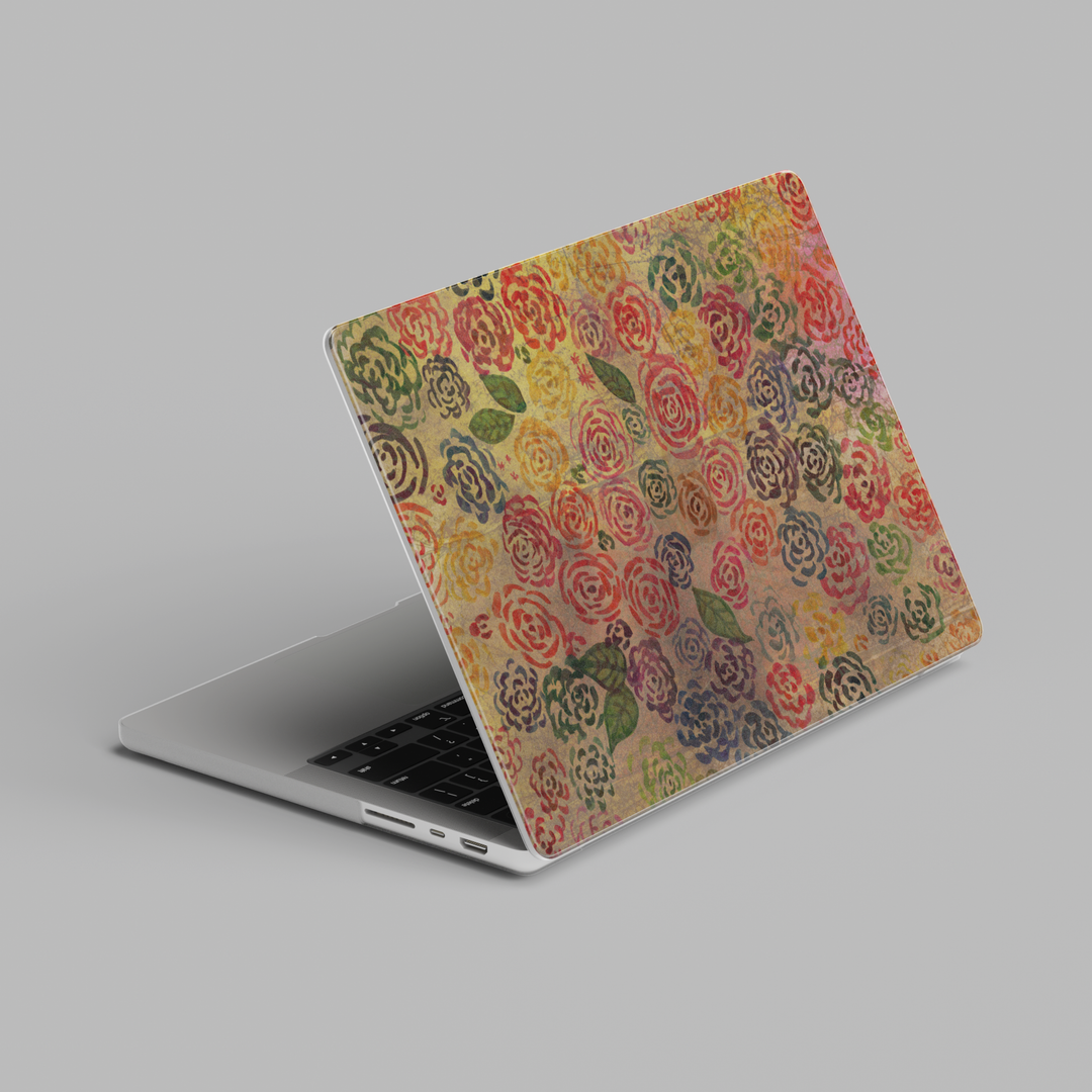 Vintage boho floral rose pattern hard shell MacBook laptop case
