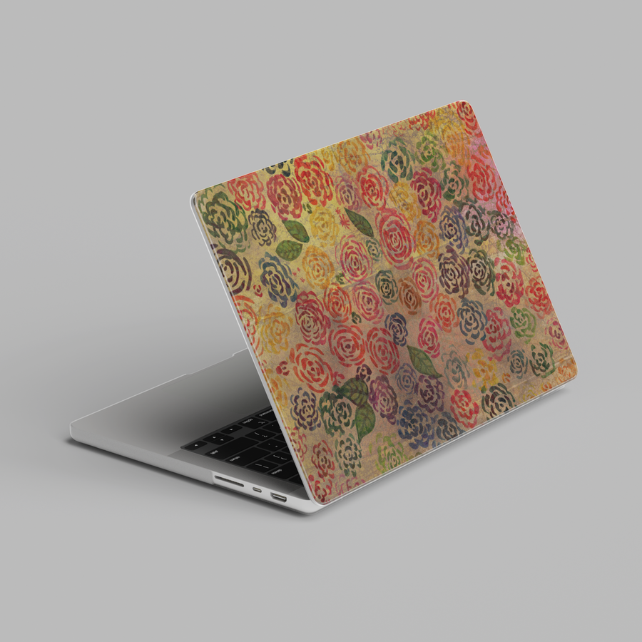 Vintage boho floral rose pattern hard shell MacBook laptop case