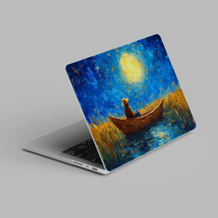Impressionist moonlit lake boat hard shell MacBook laptop case