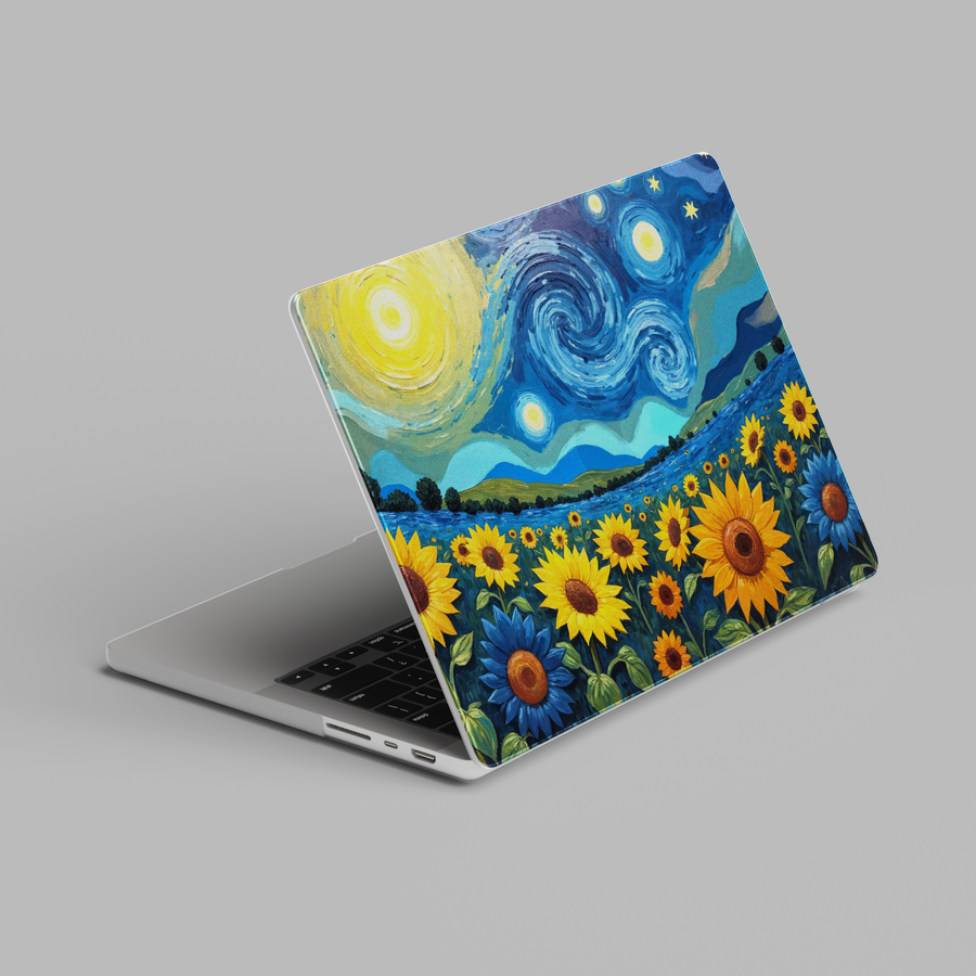 Sunflower and starry night inspired hard shell MacBook laptop case