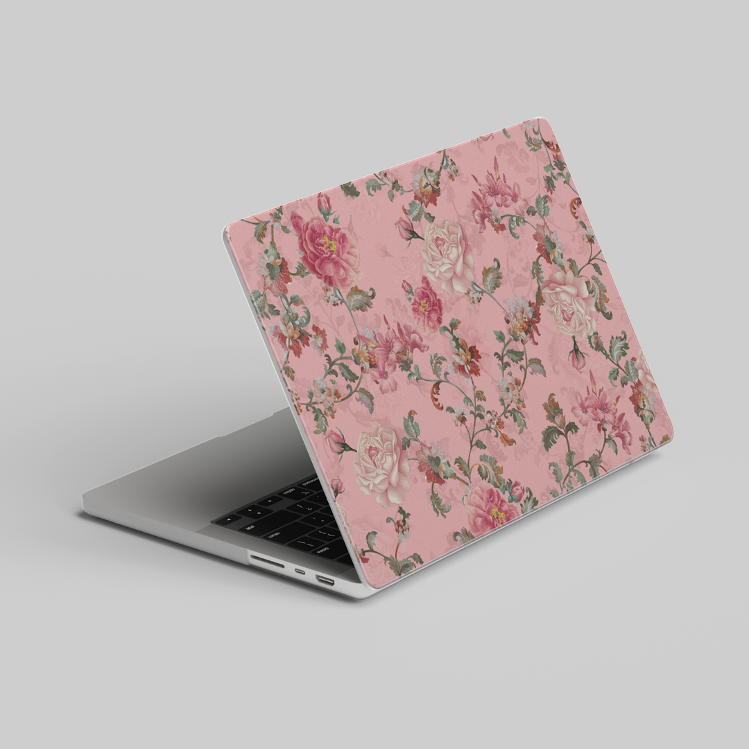 Romantic pink floral MacBook case with vintage rose pattern, cottagecore aesthetic laptop skin for MacBook Air and MacBook Pro users








