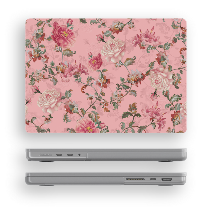 Romantic pink floral MacBook case with vintage rose pattern, cottagecore aesthetic laptop skin for MacBook Air and MacBook Pro users








