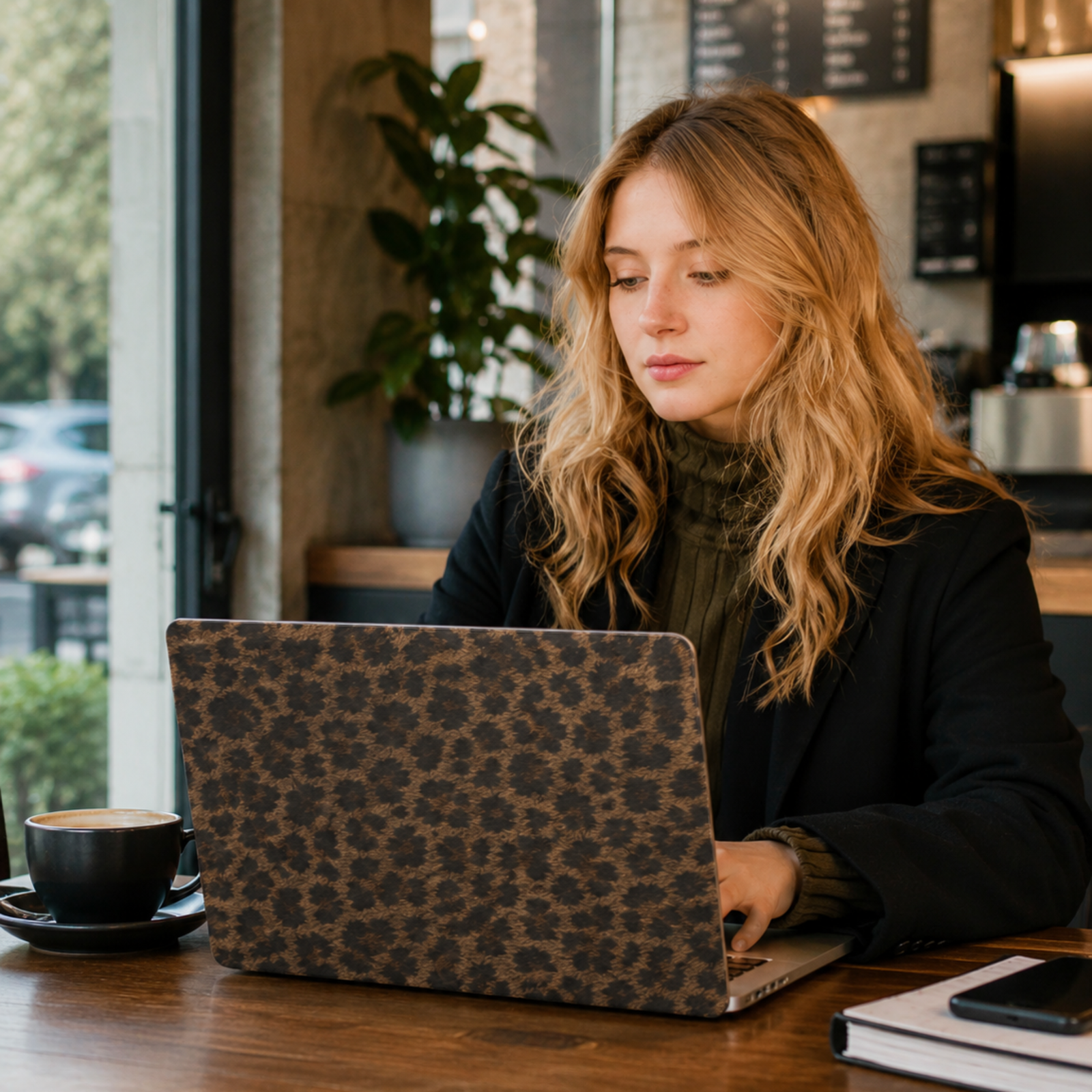 Brown leopard print MacBook cover featuring a classic animal pattern with rich mocha and espresso tones.