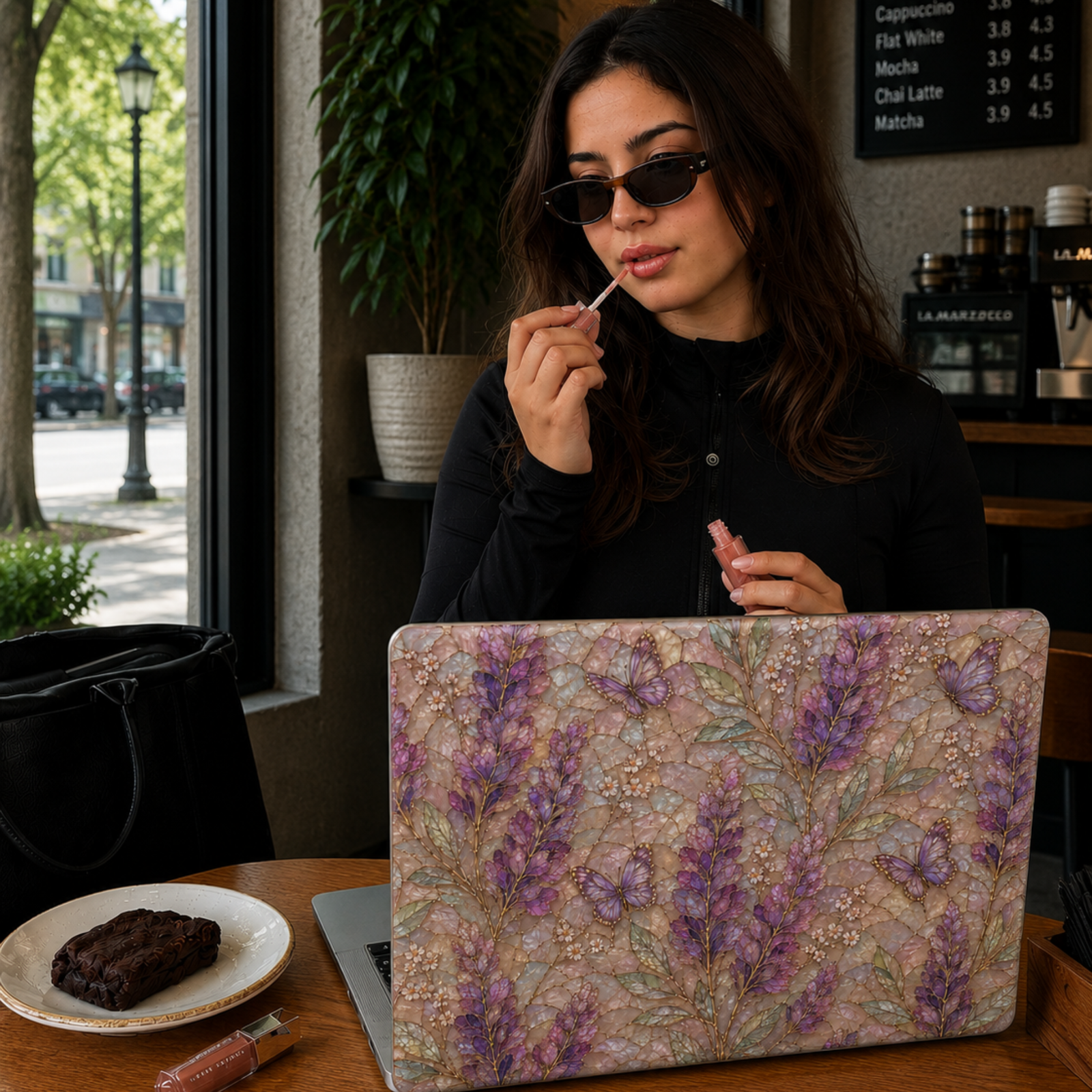 Lavender floral MacBook case featuring purple lavender stems, delicate butterflies, wildflowers, and soft pastel botanical artwork.