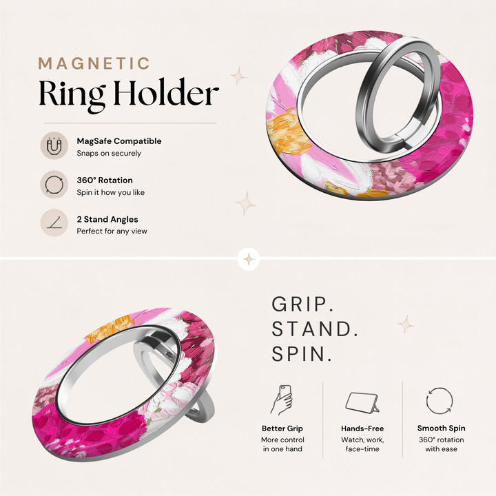 Pink Painted Blooms MagSafe Ring Holder