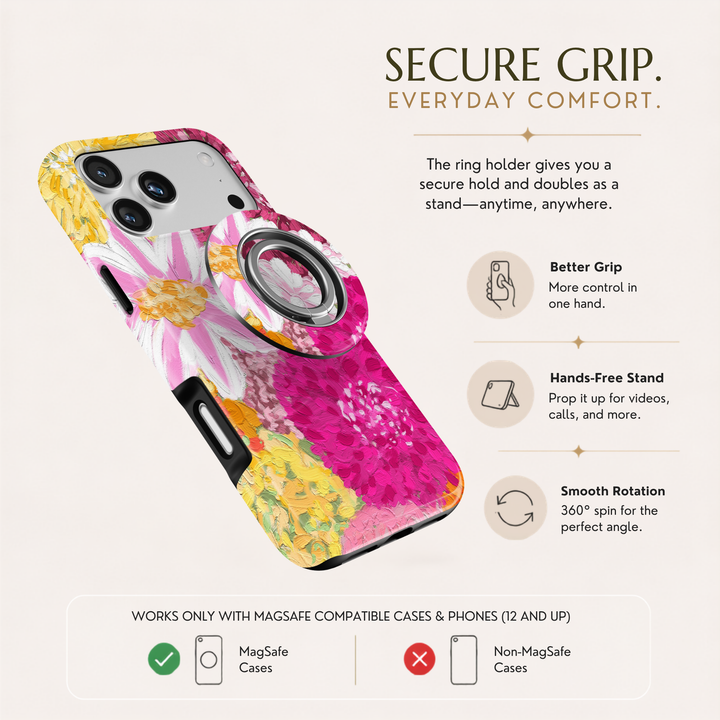 Pink Painted Blooms MagSafe Ring Holder