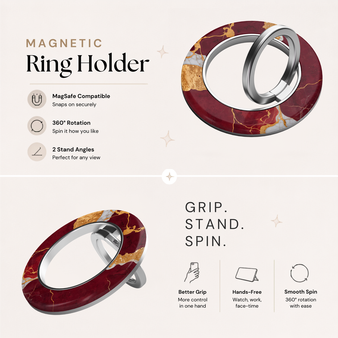 Burgundy Gold Marble MagSafe Ring Holder