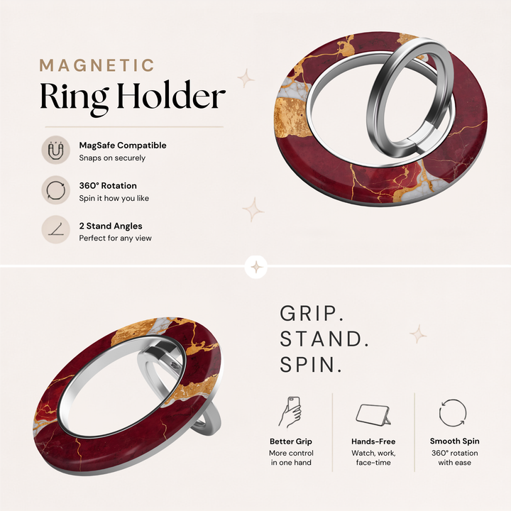 Burgundy Gold Marble MagSafe Ring Holder