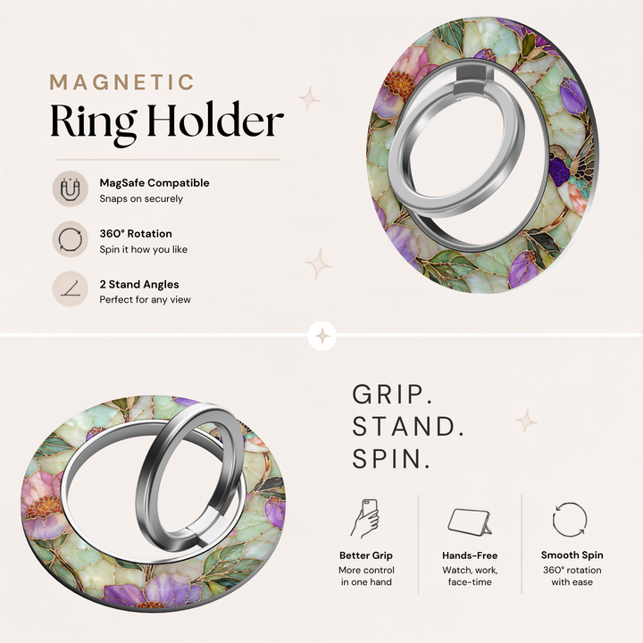 Mint Blossom Mosaic MagSafe Ring Holder