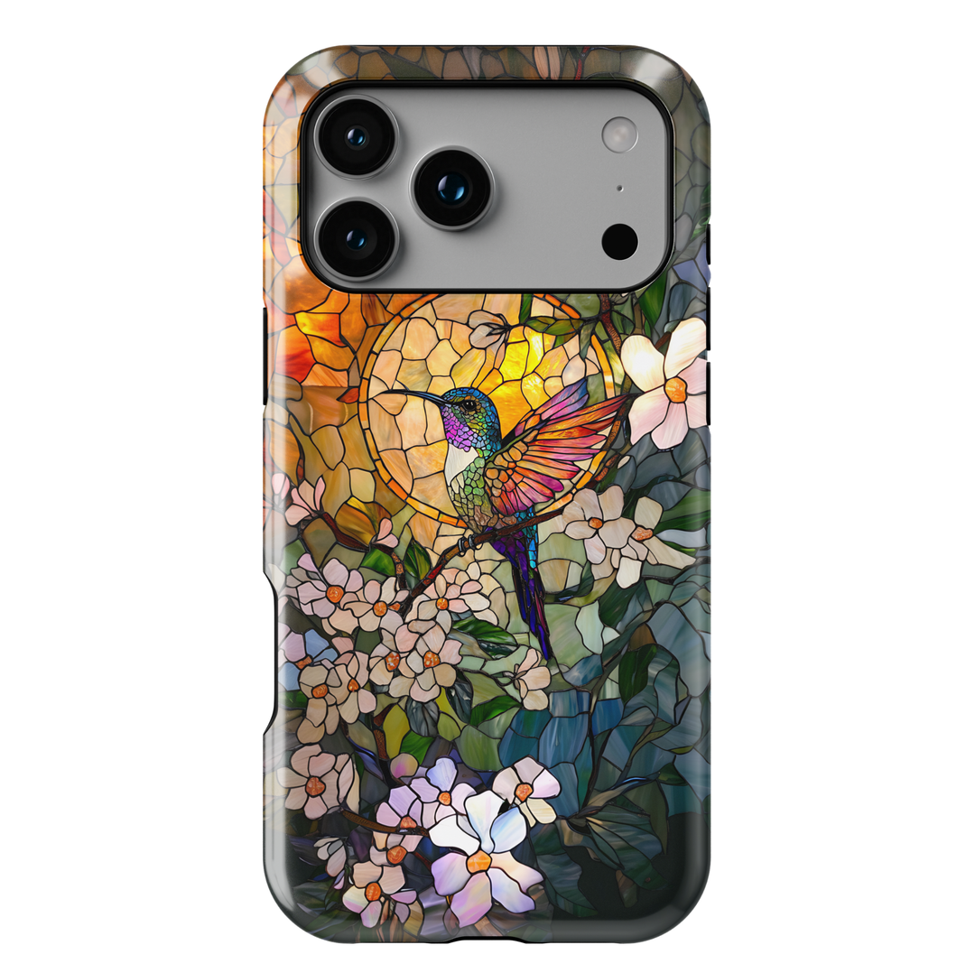 Stained Glass Hummingbird iPhone Case – Sunlit Floral Art Design