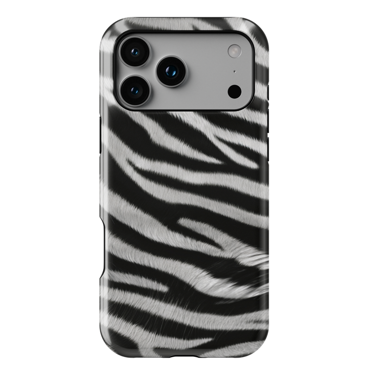 Zebra print phone case in black and white animal pattern, trendy aesthetic protective phone cover for iPhone and Samsung
