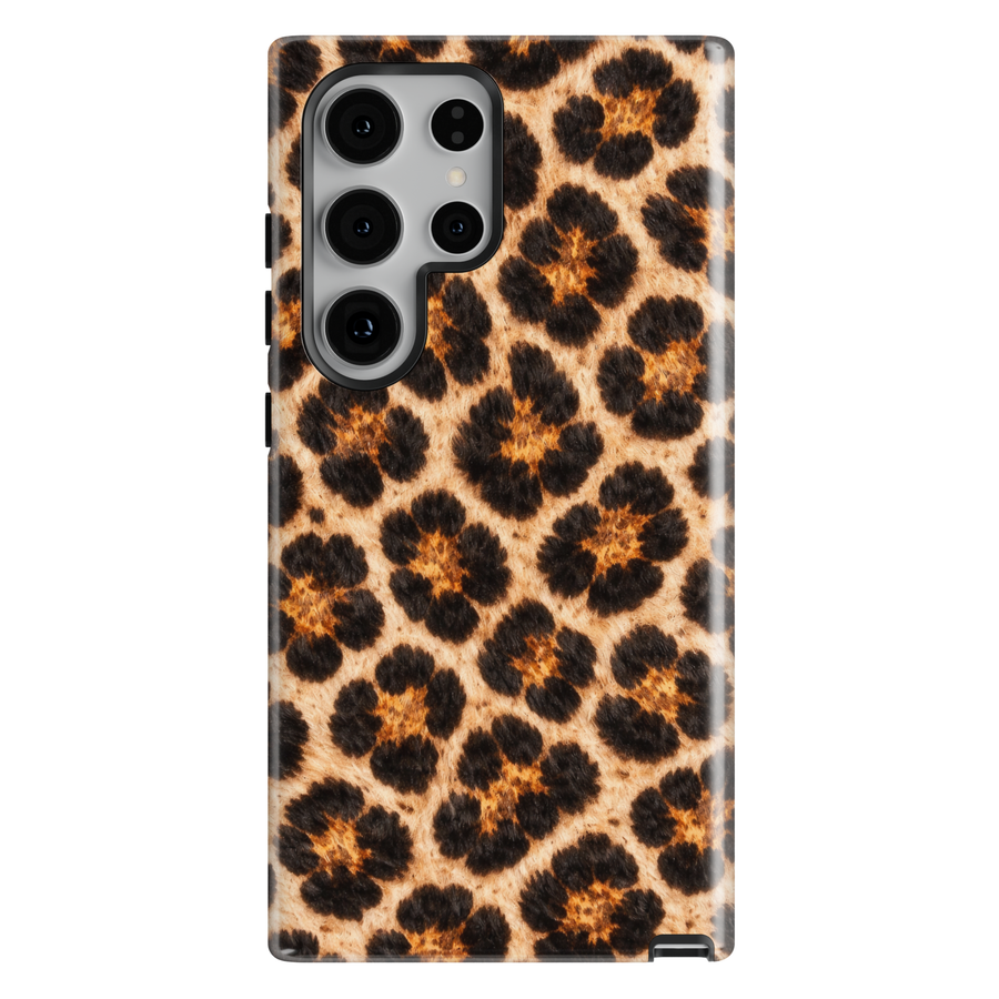 Neutral leopard print phone case on Samsung Galaxy with classic animal print design