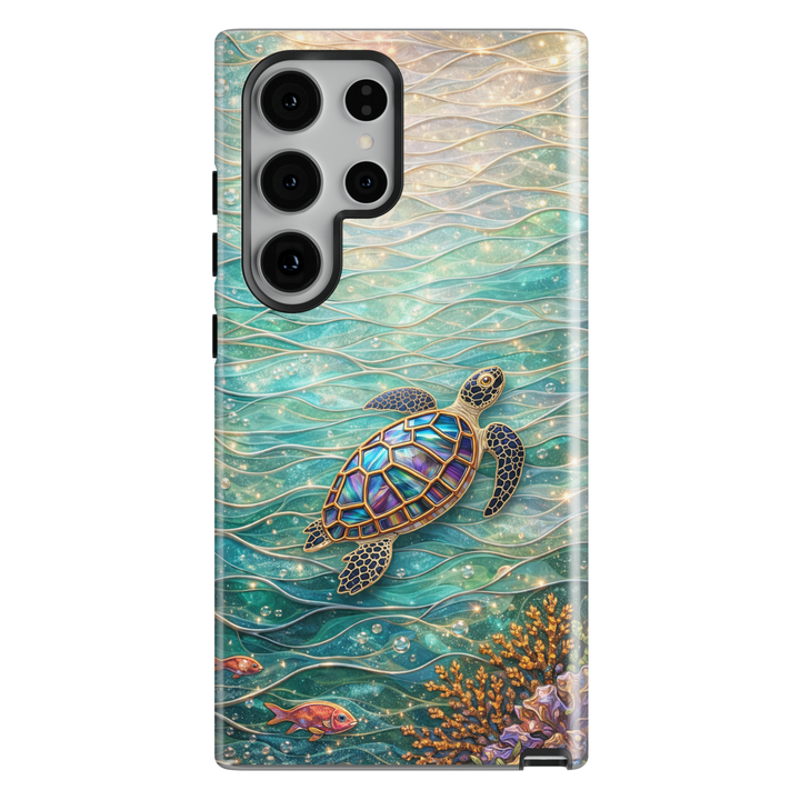 Underwater sea turtle phone case featuring ocean waves and coral reef aesthetic for iPhone 16 Pro Max and Samsung Galaxy S25 Ultra