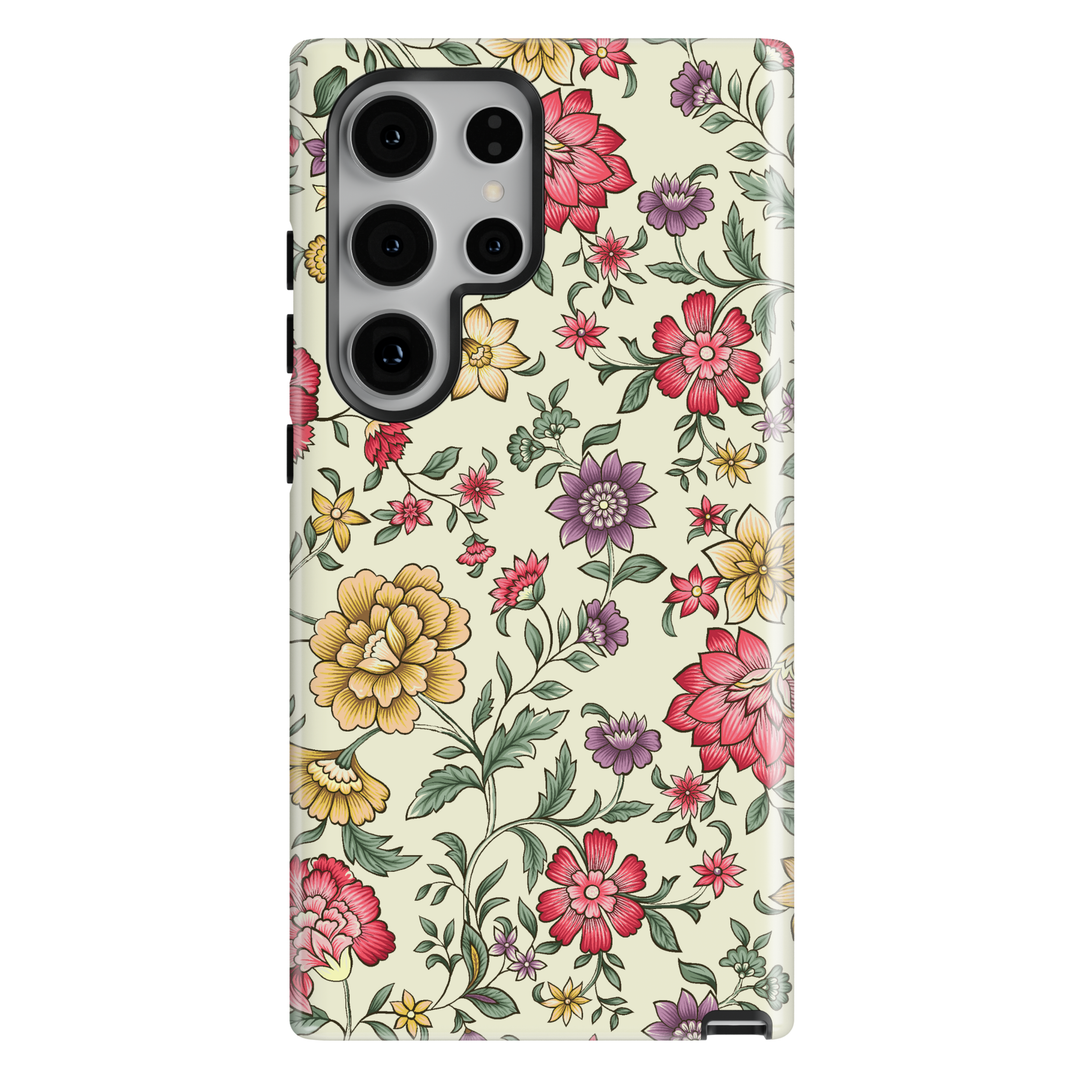 Vintage botanical floral Samsung Galaxy S26 case with colorful wildflower pattern on cream background protective tough case for Samsung Galaxy S26 Ultra, Galaxy S26 Plus, Galaxy S25 Ultra, Galaxy S25 Plus