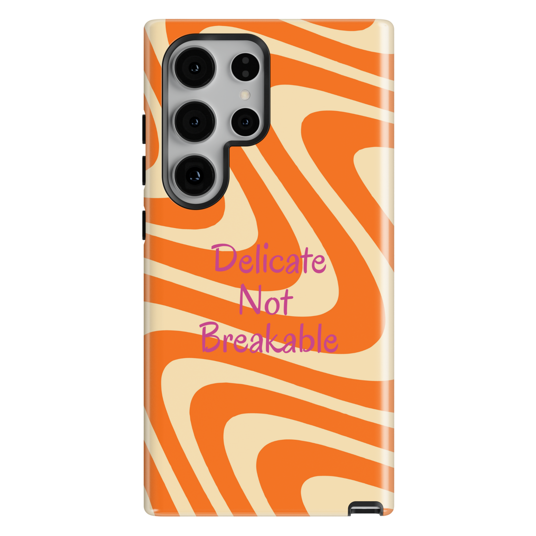 Delicate not breakable phone case with orange abstract swirl background for iPhone and Samsung Galaxy motivational aesthetic protective case.