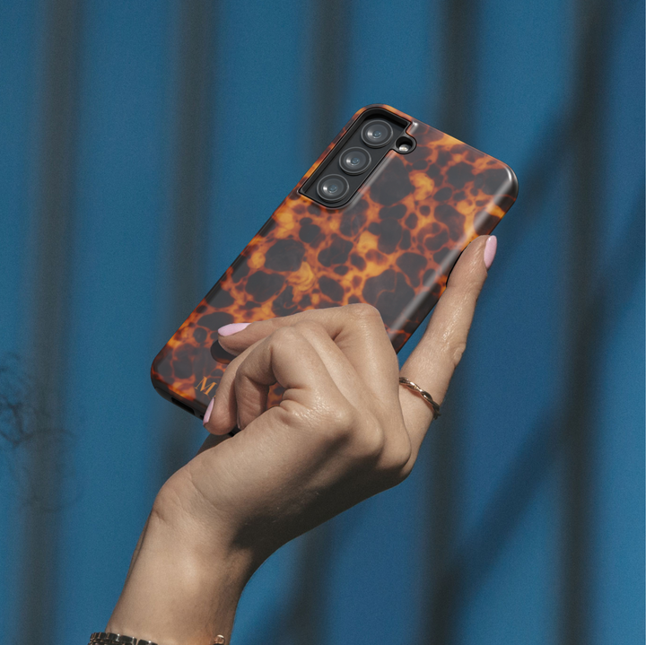 Personalized dark tortoiseshell phone case with custom name Michelle, glossy luxury design for iPhone and Samsung Galaxy